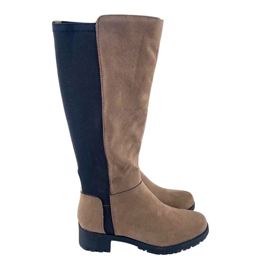Arizona Jean Co Women’s Gray Faux Suede Tall Riding Boots Lug Sole 8.5, NWOT